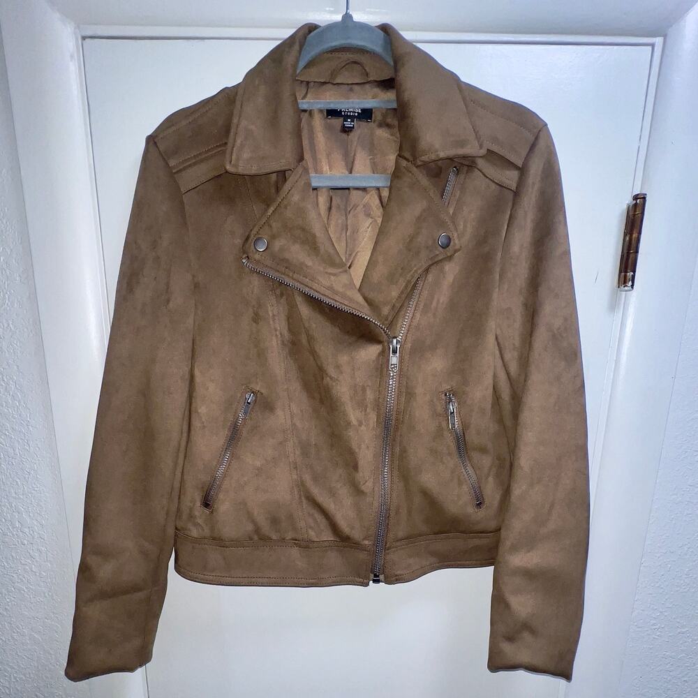 Premise Studio Soft Faux Leather Moto Jacket Women’s SIZE MEDIUM Light Brown